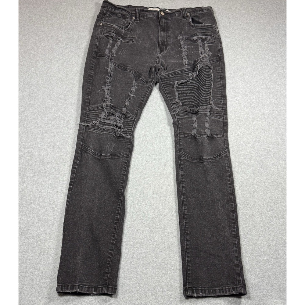 FWRD Denim Jeans Mens 36x34 Black Distressed Stretch Denim Skinny Heavy